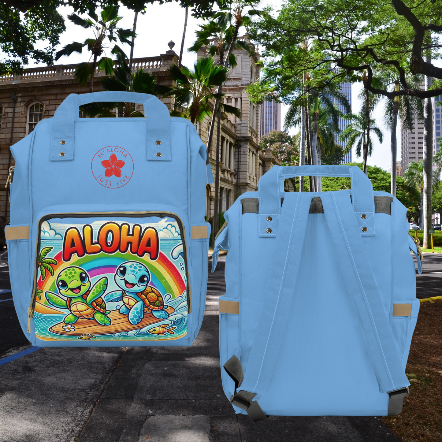 Surf Turtles - blue multifunctional Diaper Backpack