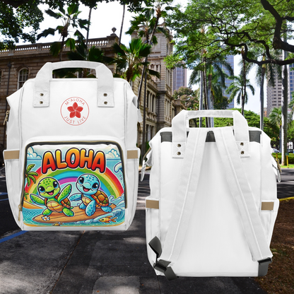 Surf Turtles - white multifunctional Diaper Backpack