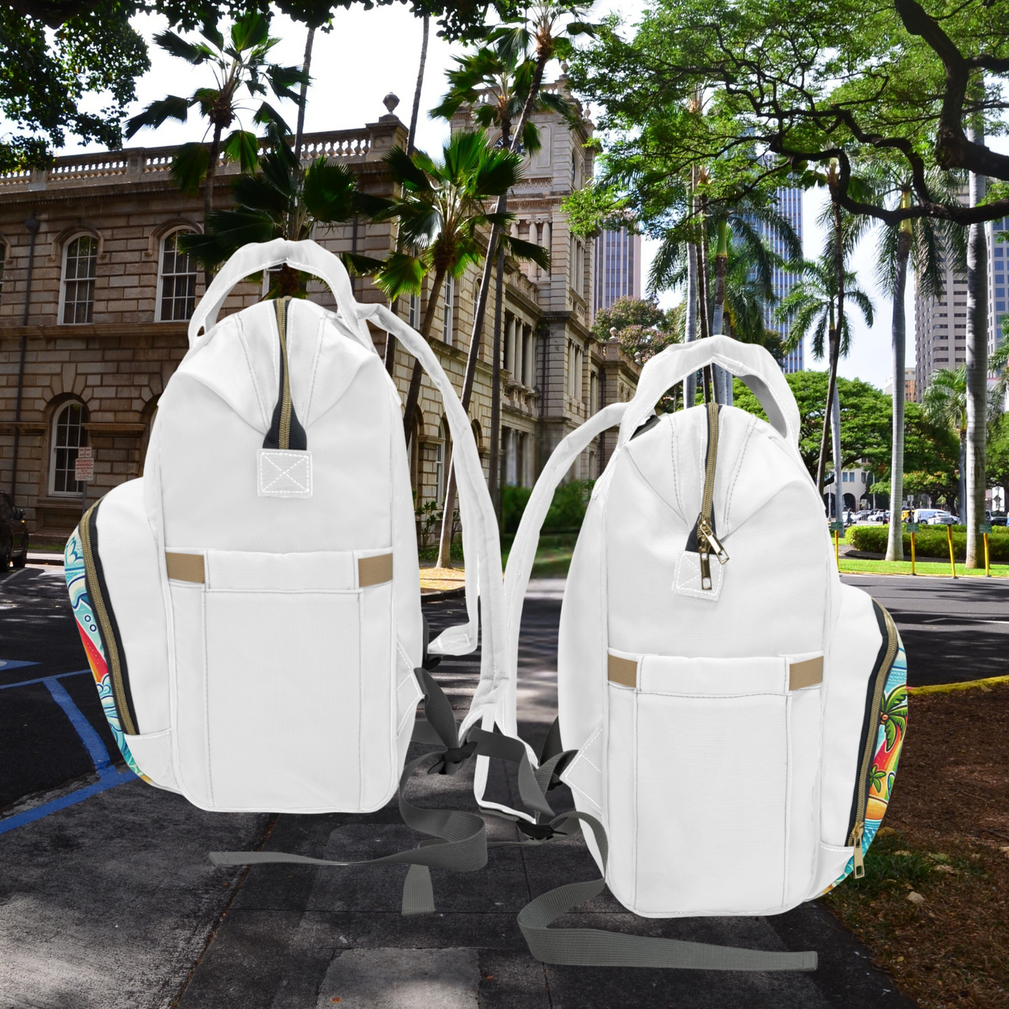 Surf Turtles - white multifunctional Diaper Backpack