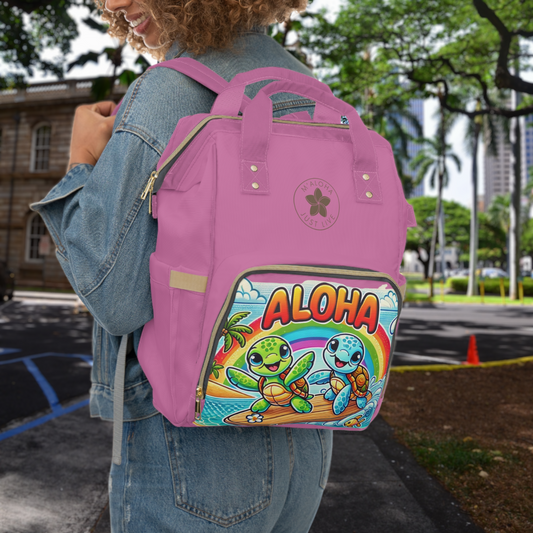 Surf Turtles - pink multifunctional Diaper Backpack