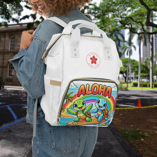 Surf Turtles - white multifunctional Diaper Backpack